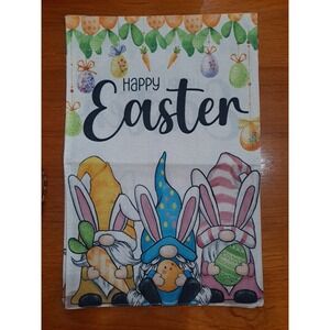 NEW 1pc Double Sided Happy Easter Three Sitting Gnomes Garden‎ Flag 12x18